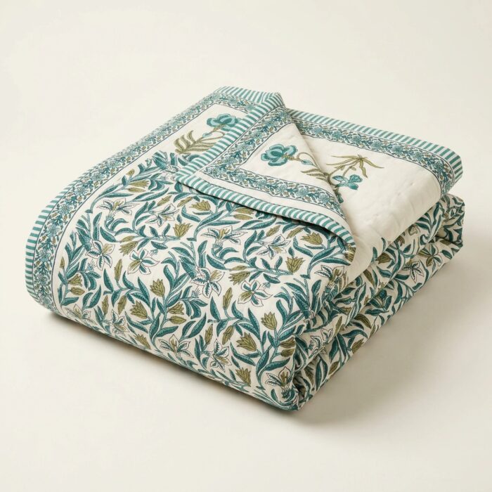 Reversible block printed Cotton quilt for King size bed