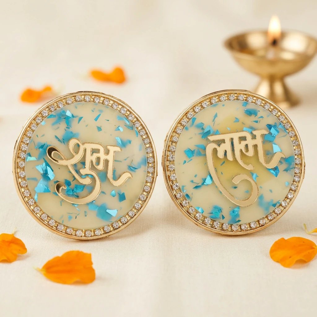 Blue Shubh Labh for Diwali Pooja Small Shubh Labh for Diwali Decor - Blue