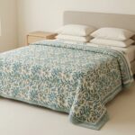 Handmade Jaipuri Cotton Reversible Quilt - Green Floral Gulistan Rajai - Image 2