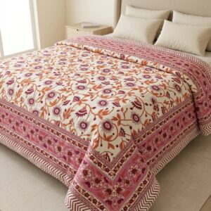 King size cotton quilt - Jaipuri block printed cotton quilt