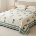 Handmade Jaipuri Cotton Reversible Quilt - Green Floral Gulistan Rajai