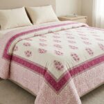 Handmade Jaipuri Cotton Reversible Quilt - Pink Floral Gulistan Rajai - Image 2