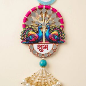 Close up of the colorful peacock on the shubh labh