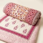 Handmade Jaipuri Cotton Reversible Quilt - Pink Floral Gulistan Rajai - Image 4