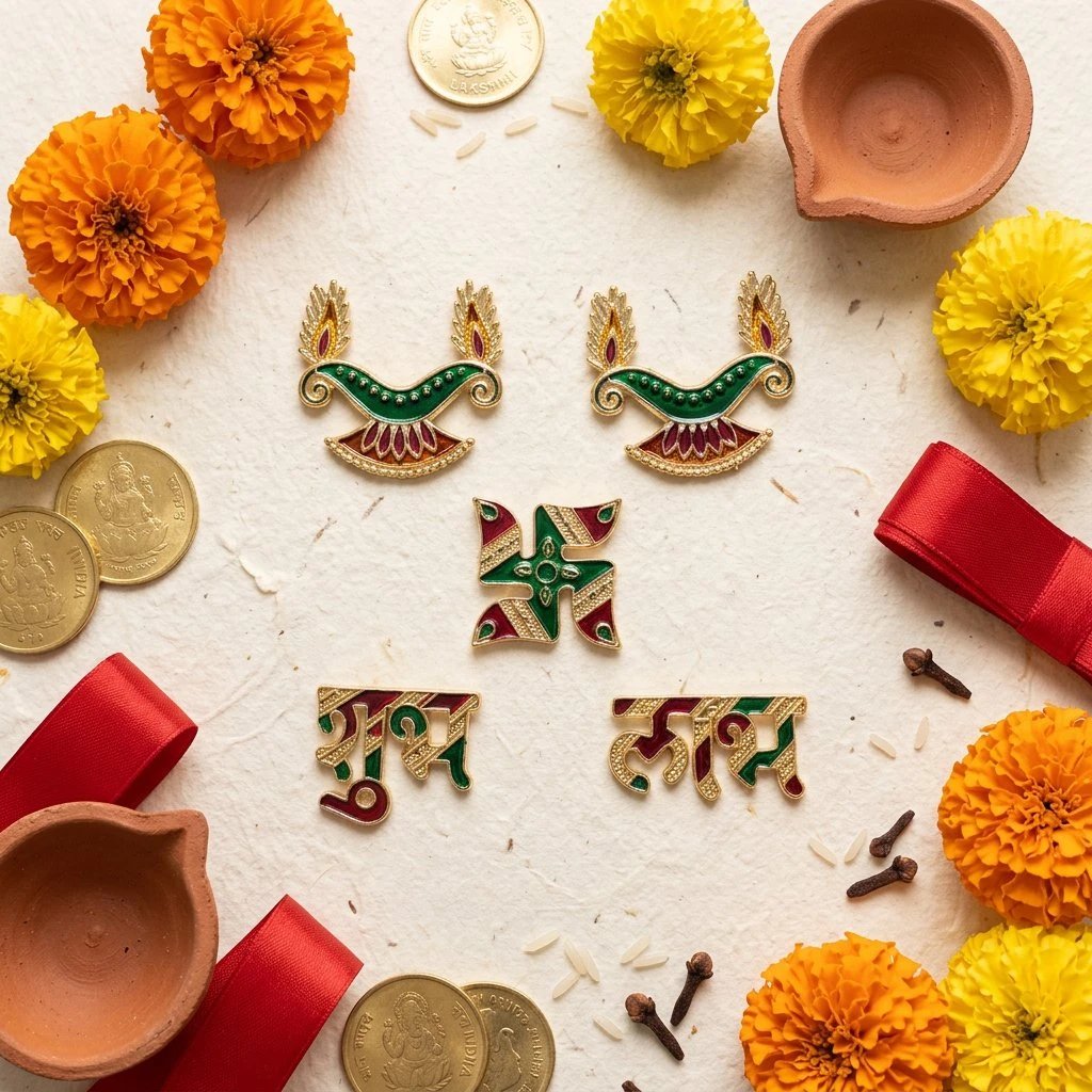 05_festive_flatlay (1).webp Small Golden Shubh Labh Set - Image 1