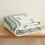 Handmade Jaipuri Cotton Reversible Quilt - Green Floral Gulistan Rajai - Image 3