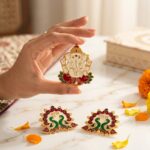 Shubh Labh with Peacock and Ganesh - Red