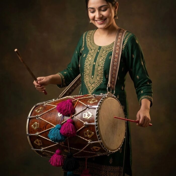 Traditional 18-Inch Wooden Dhol with Mallets & Tassels - Image 6