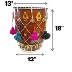 Traditional 18-Inch Wooden Dhol with Mallets & Tassels - Image 7