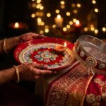 Decorated Karwa Chauth thali set with Channi & lota