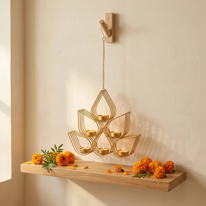 Golden Lotus hanging Diya holder - Image 3