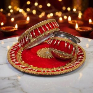 Decorative Karwa chauth thali set with Channi & lota