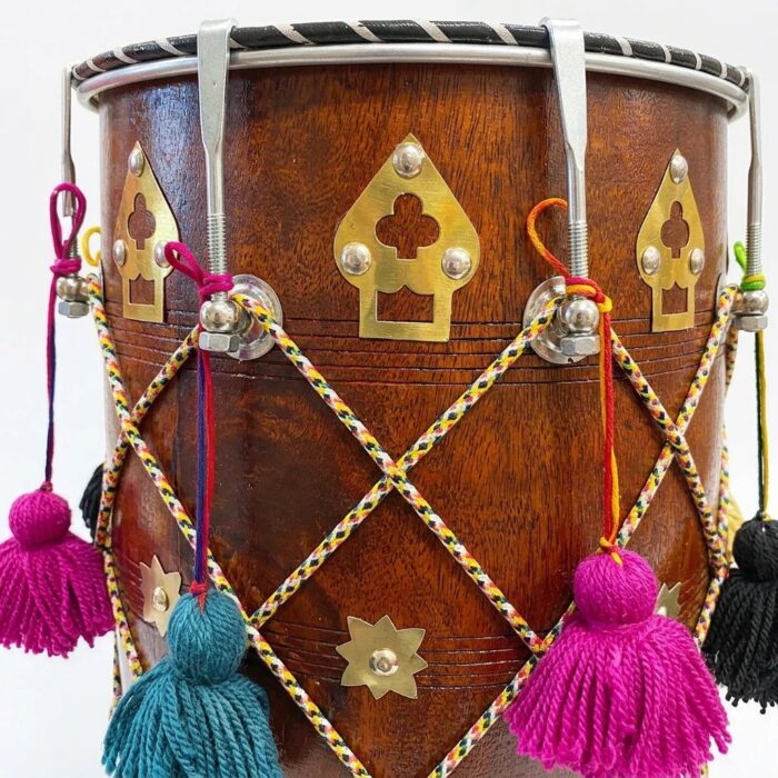 Traditional 18-Inch Wooden Dhol with Mallets & Tassels - Image 4