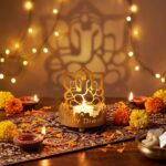 Golden Shadow Metal Diya with Happy Diwali