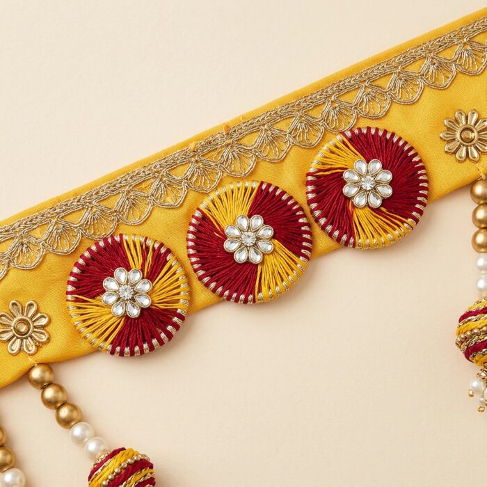 Yellow Gota Patti Bandhanwar Toran - Embroidered Door Hanging, 39″ - Image 3