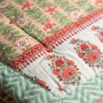 Handmade Jaipuri Cotton Rajai (Quilt) - Peach Floral Latice - Image 2