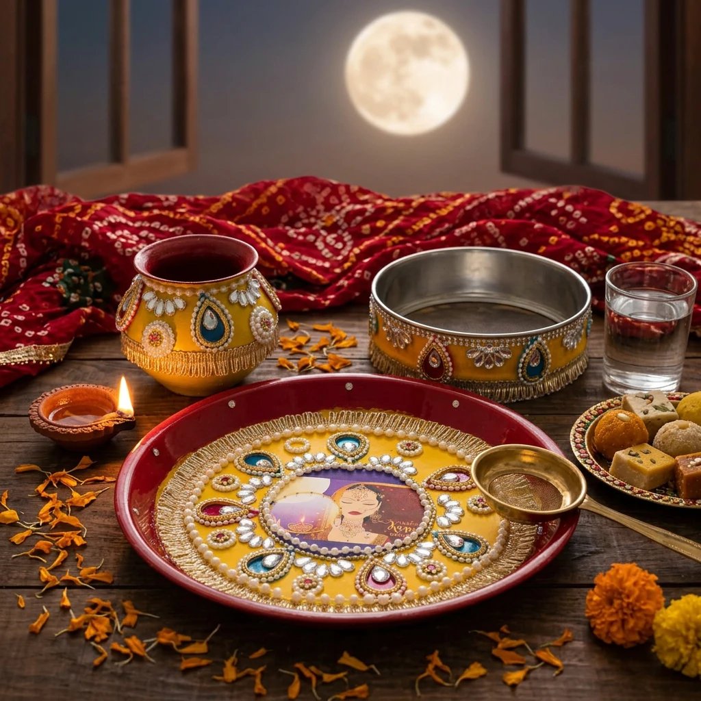 matching thali set Decorated Karwa chauth thali set - Matching Channi , Lota and thali
