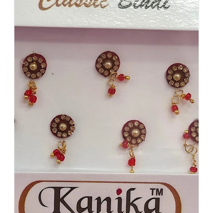Kanika Maroon & Golden Bead Ghungroo Bindi - Image 2