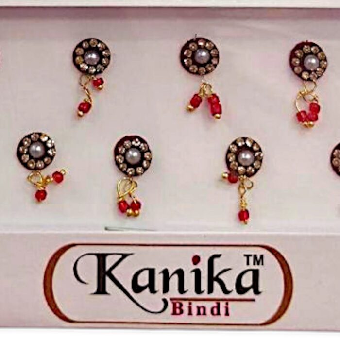 Kanika Maroon & White Pearl Ghungroo Bindi - Image 3