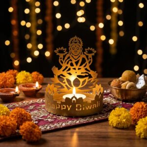 Goddess Lakshmi Gold finish Metal Diya for Diwali and other auspicious occassions