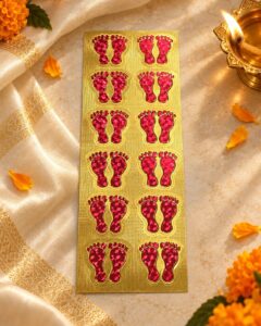 Gold foil sticker sheet with red Lakshmi Charan Paduka
