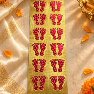 Gold foil sticker sheet with red Lakshmi Charan Paduka