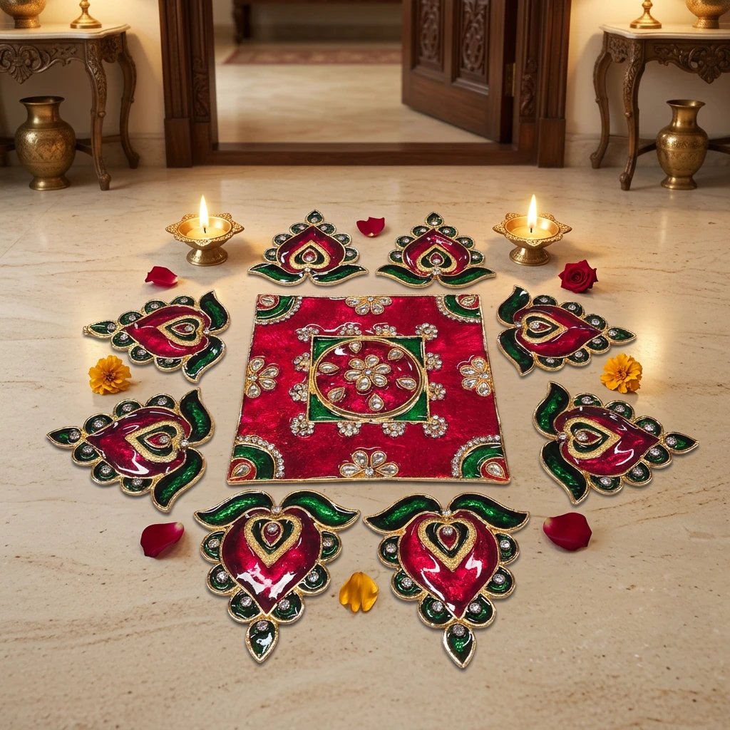 Premium Rangoli Set Flower Metal Rangoli set for home and gift this Diwali