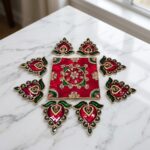Flower Metal Rangoli Set - Red and Green - Image 4