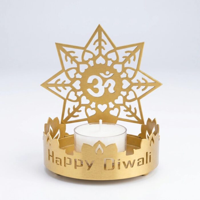 Happy Diwali and Om metal Diya