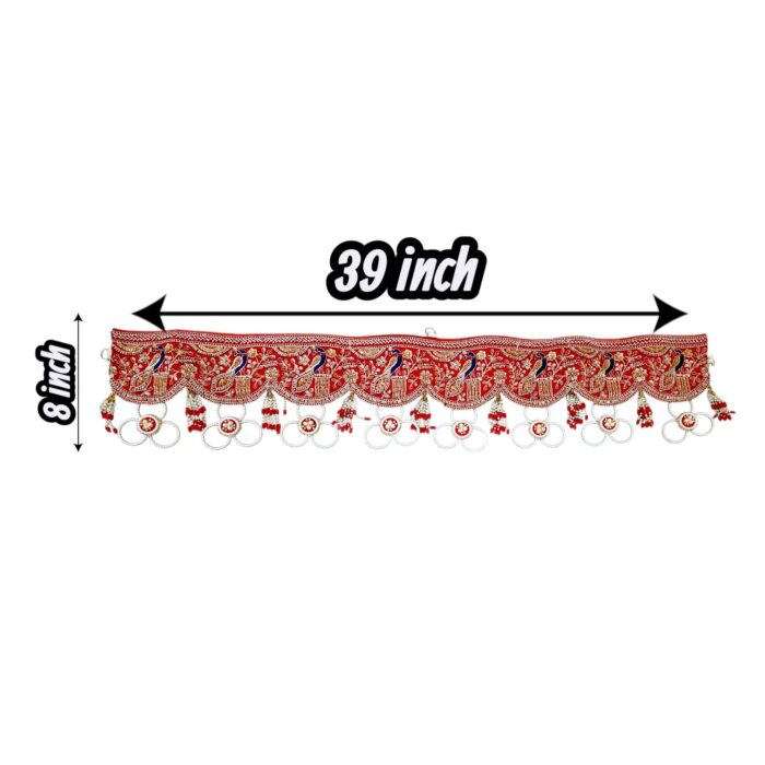 Size guide red peacock toran 39 inch wide by 8 inch drop embroidered bandhanwar for standard door