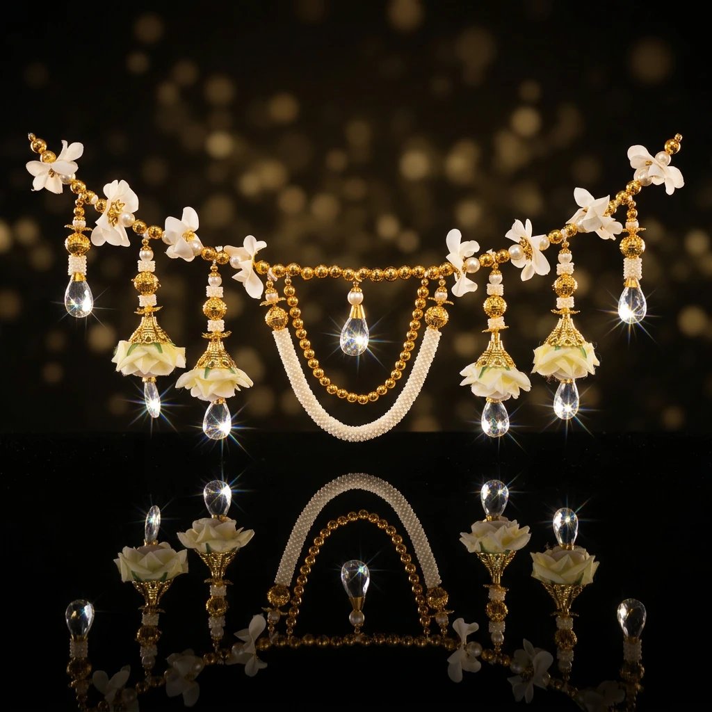 Pearl Bandhanwar for Diwali Decorations Pearl bandhanwar toran for main door - Stylish pearl strings and crystal drops for Diwali Decoration