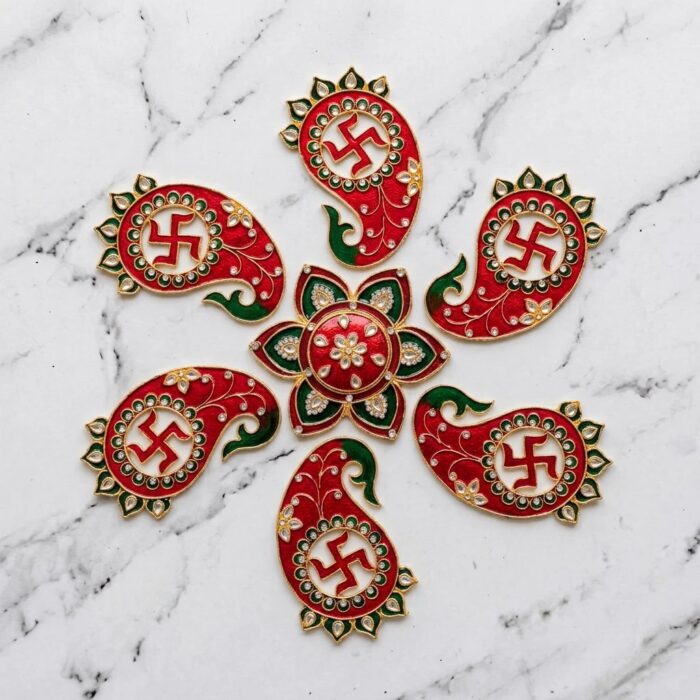 Swastik Metal Rangoli Set - Red and Green - Image 5