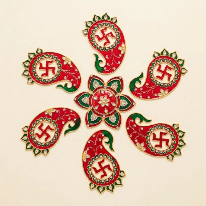 Swastik Metal Rangoli Set - Red and Green - Image 6