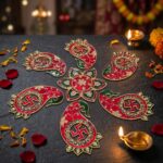 Swastik Metal Rangoli Set - Red and Green