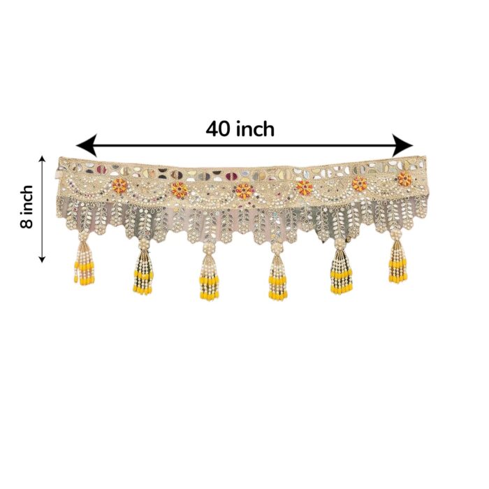 Golden mirror work toran size 40 inch by 8 inch — sheesha bandhanwar dimensions for standard door frame