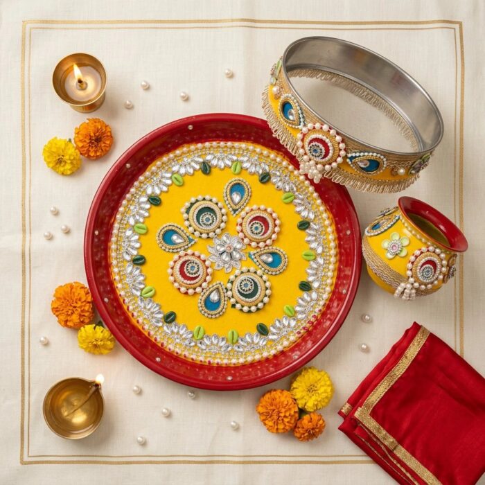 Festive Karwa Chauth Thali Set with channi & Lota - Image 6