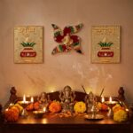 Small Shubh labh being put up in home Mandir on Diwali